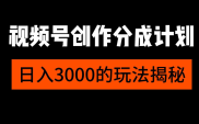 视频号创作者分成计划，每天几分钟，收入100+，小而美项目
